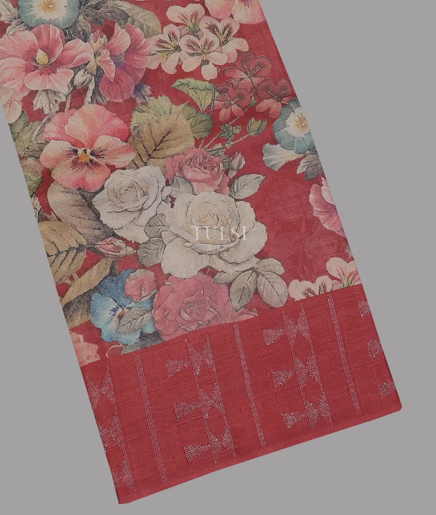 Red Tussar Printed Saree T597203-image