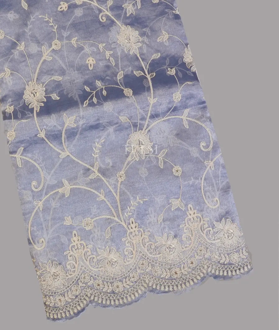 Blue Kora Tissue Organza Embroidery Saree T608618-image