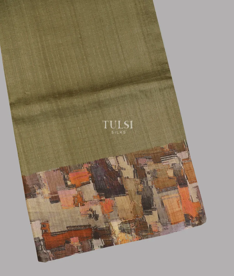 Light Greenish Brown Tussar Printed Saree T609901-image