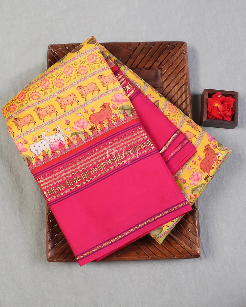 Yellow Printed Soft Silk Saree T611839-image