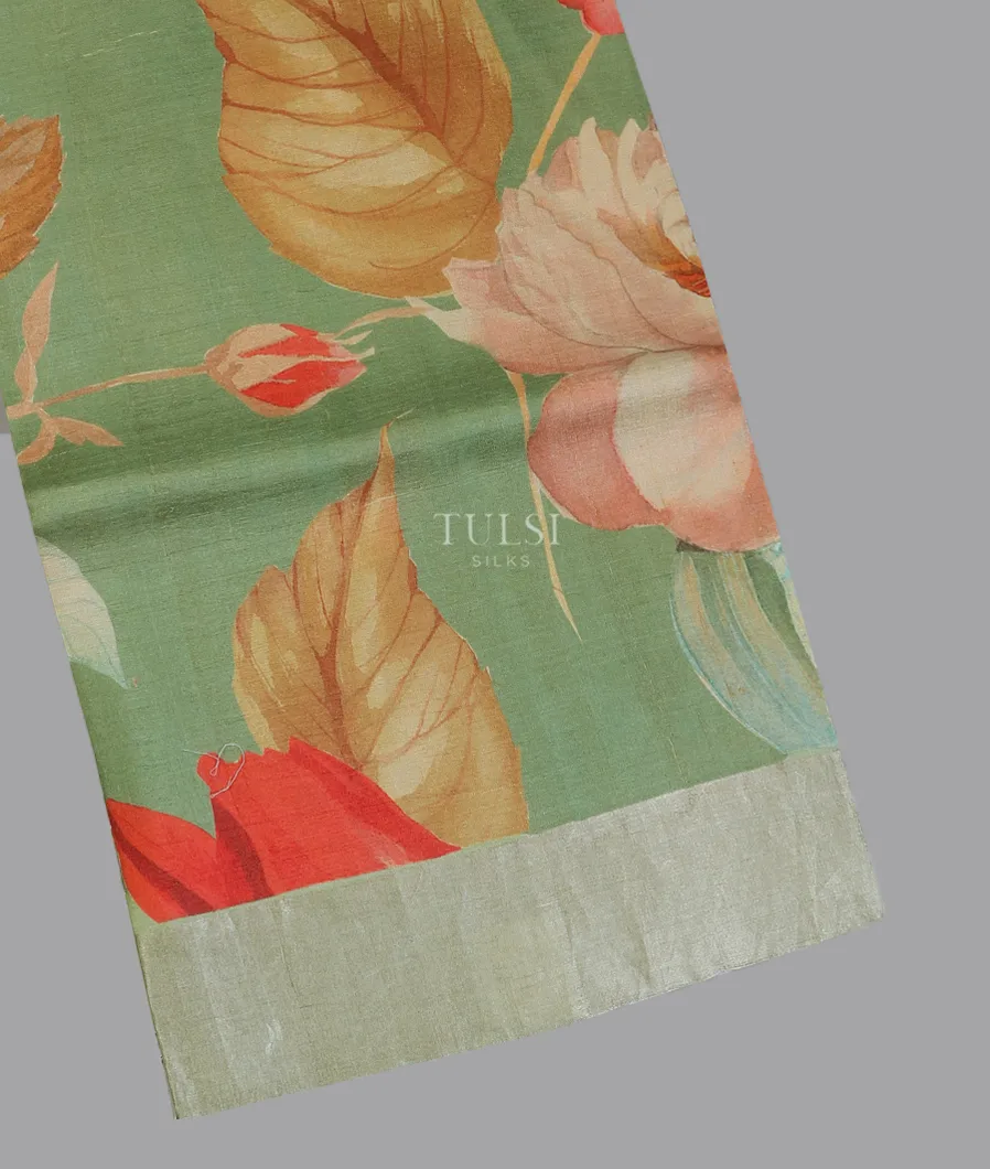 Green Tussar Printed Saree T535042-image