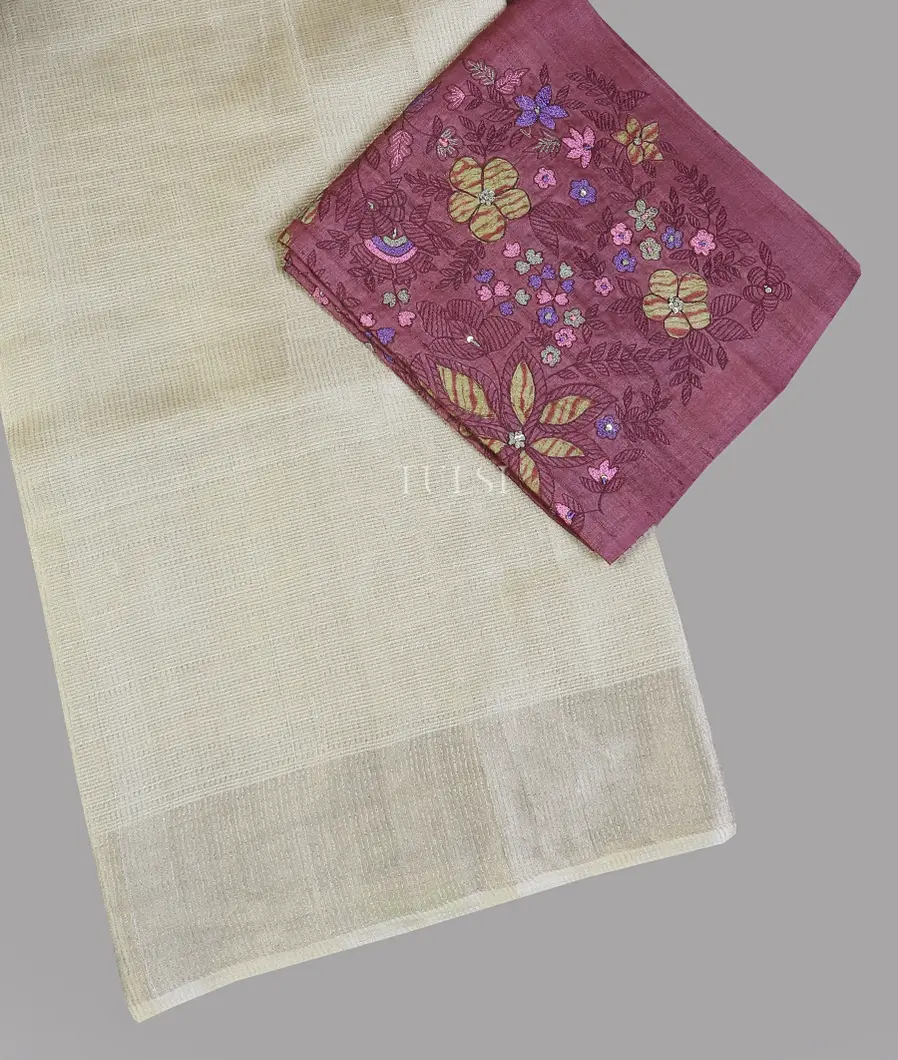Off - White Woven Tussar Saree T590552-image