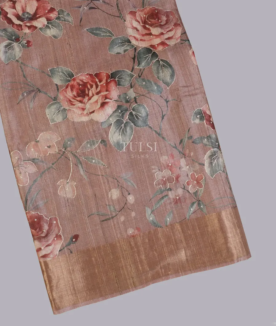 Dusty Rose Tussar Printed Saree T564790-1-image