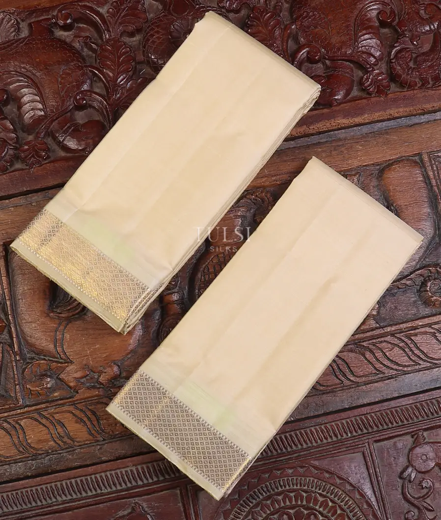 Cream Handwoven Kanjivaram Silk Dhoti and Vastharam T604996-image