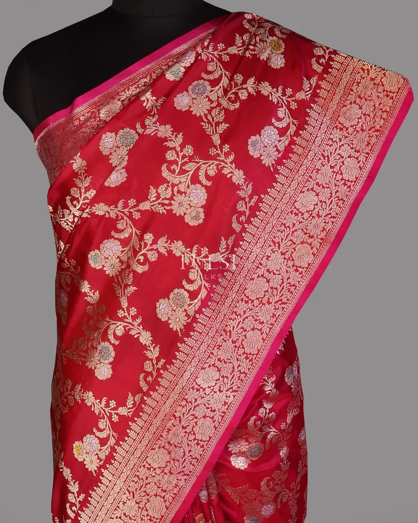 Pinkish Red Banaras Silk Saree T563189-image