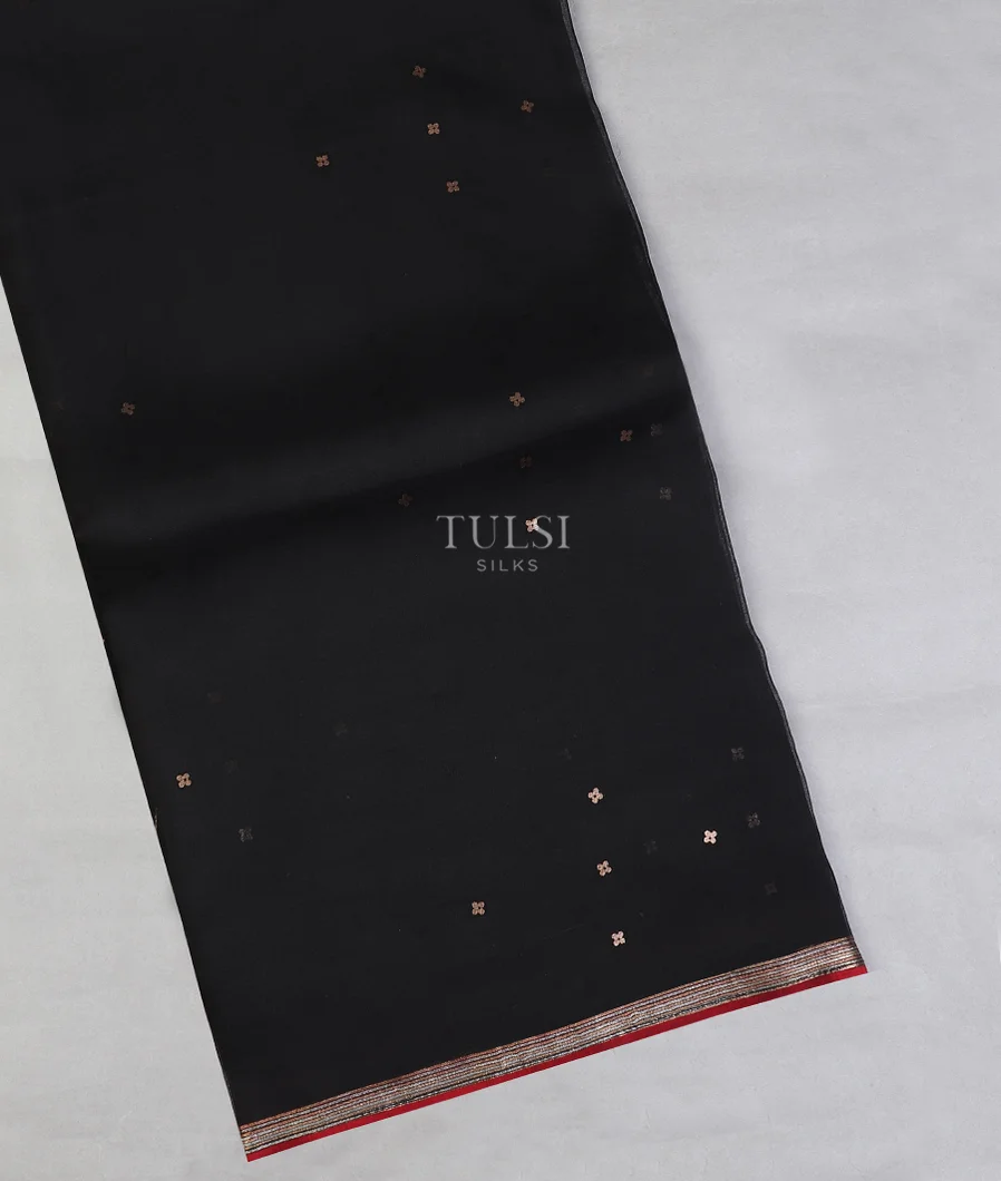Black Woven Organza Saree T612392-image