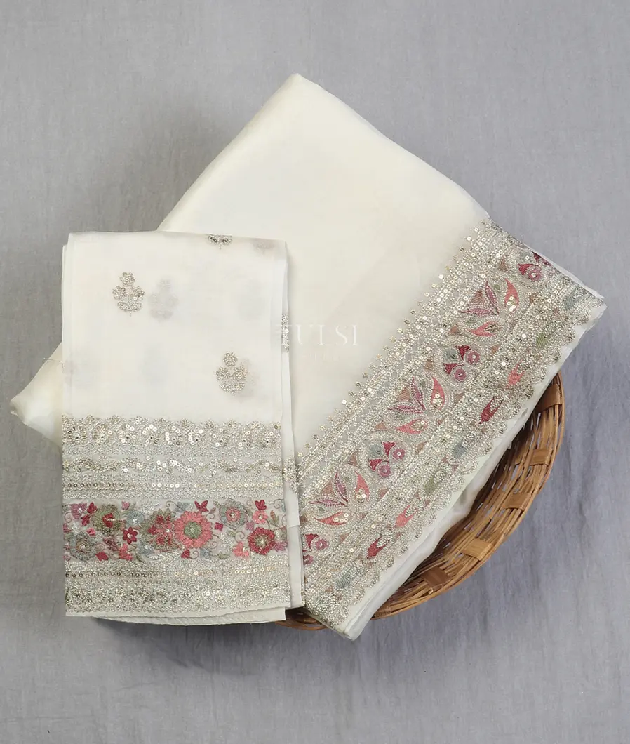 Off-White Kora Organza Embroidery Saree T611889-image