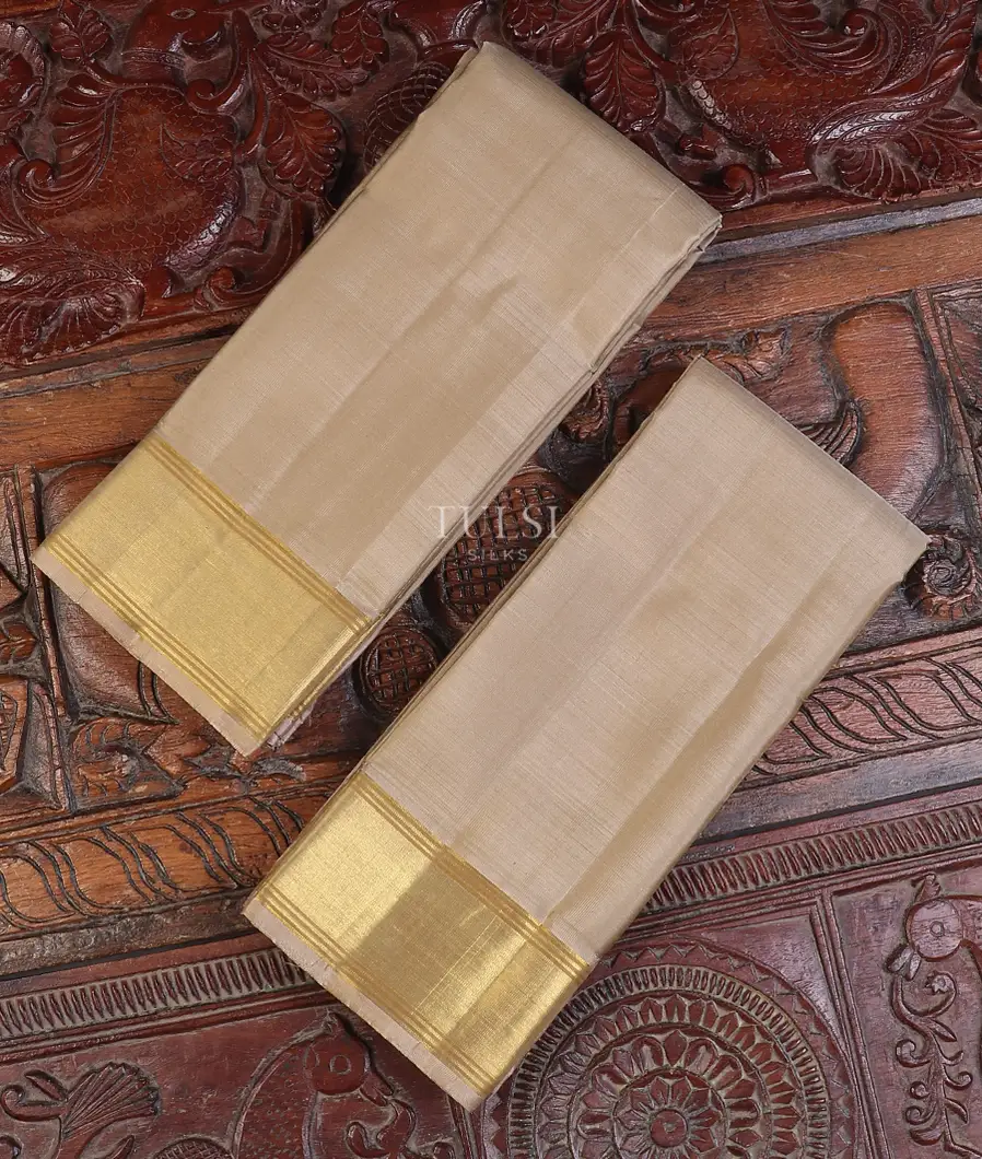 Grey Handwoven Kanjivaram Silk Dhoti and Vastharam T611644-image