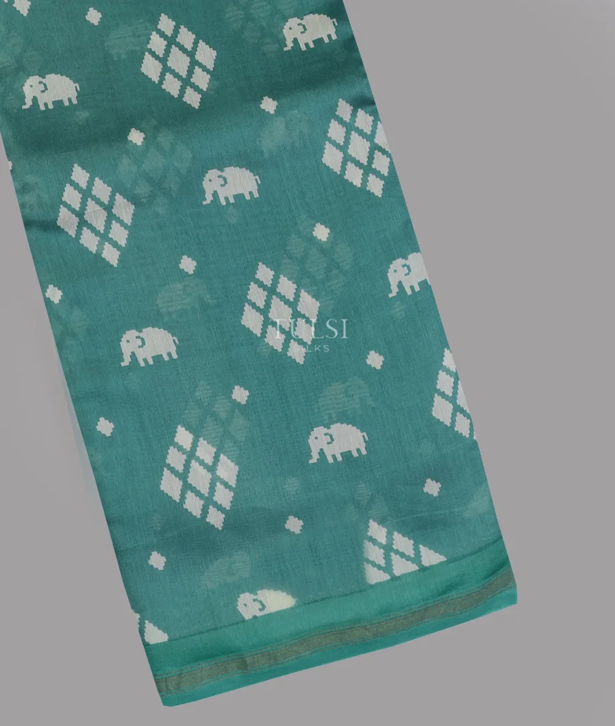 Greenish Blue Soft Printed Cotton Saree T609785-image