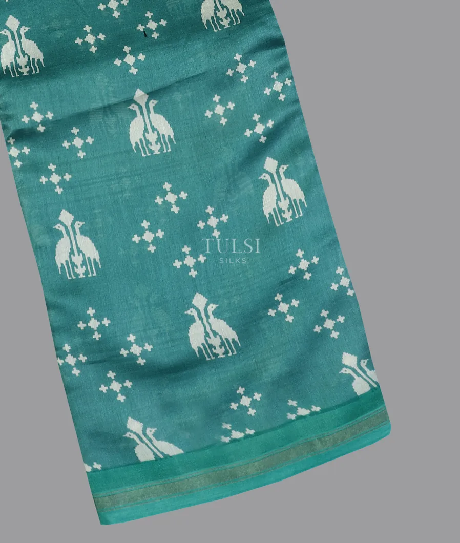 Greenish Blue Soft Printed Cotton Saree T609784-image