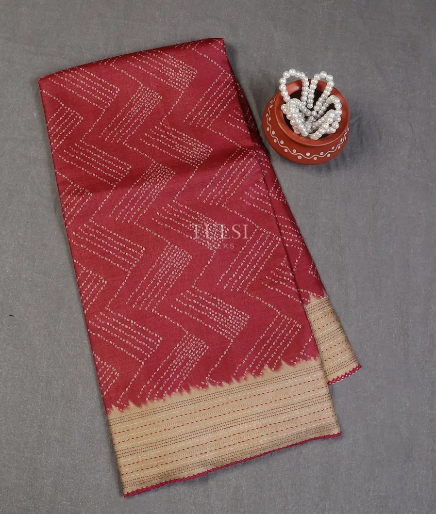 Red Tussar Printed Saree T611329-image