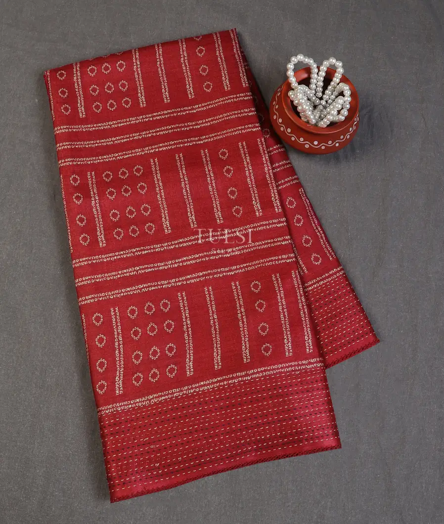 Red Tussar Printed Saree T607110-image