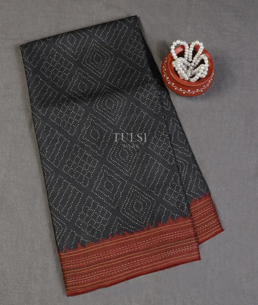 Dark Grey Tussar Printed Saree T611322-image