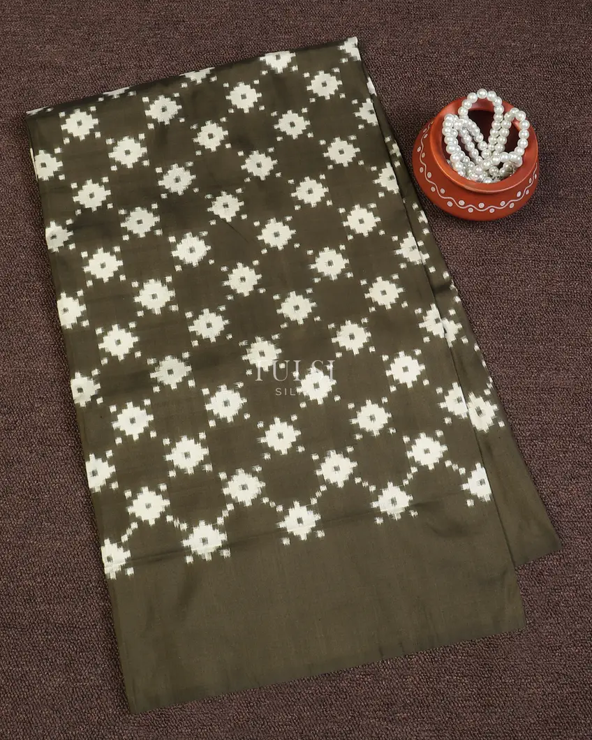Dark Olive Green Ikat Silk Saree T596509-image