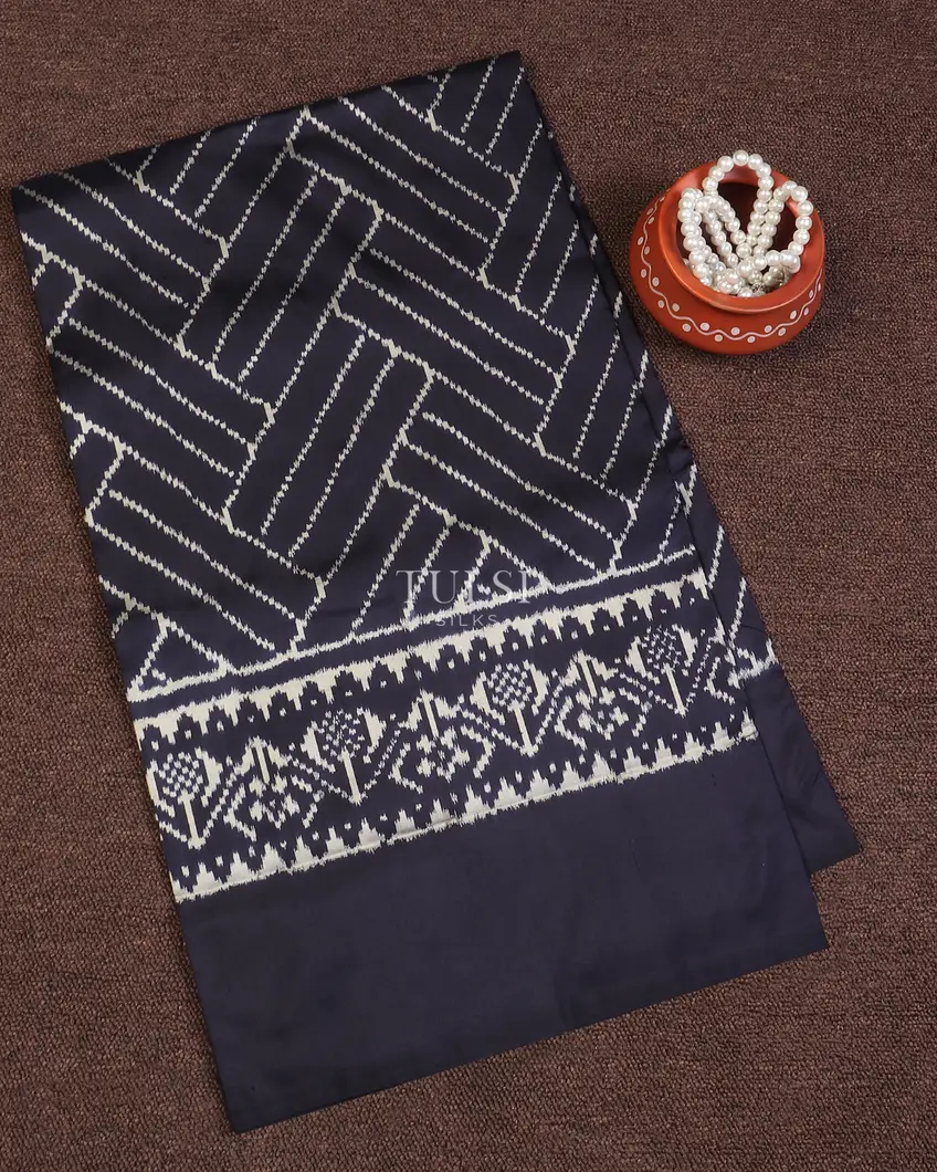 Midnight Blue Ikat Silk Saree T596504-image
