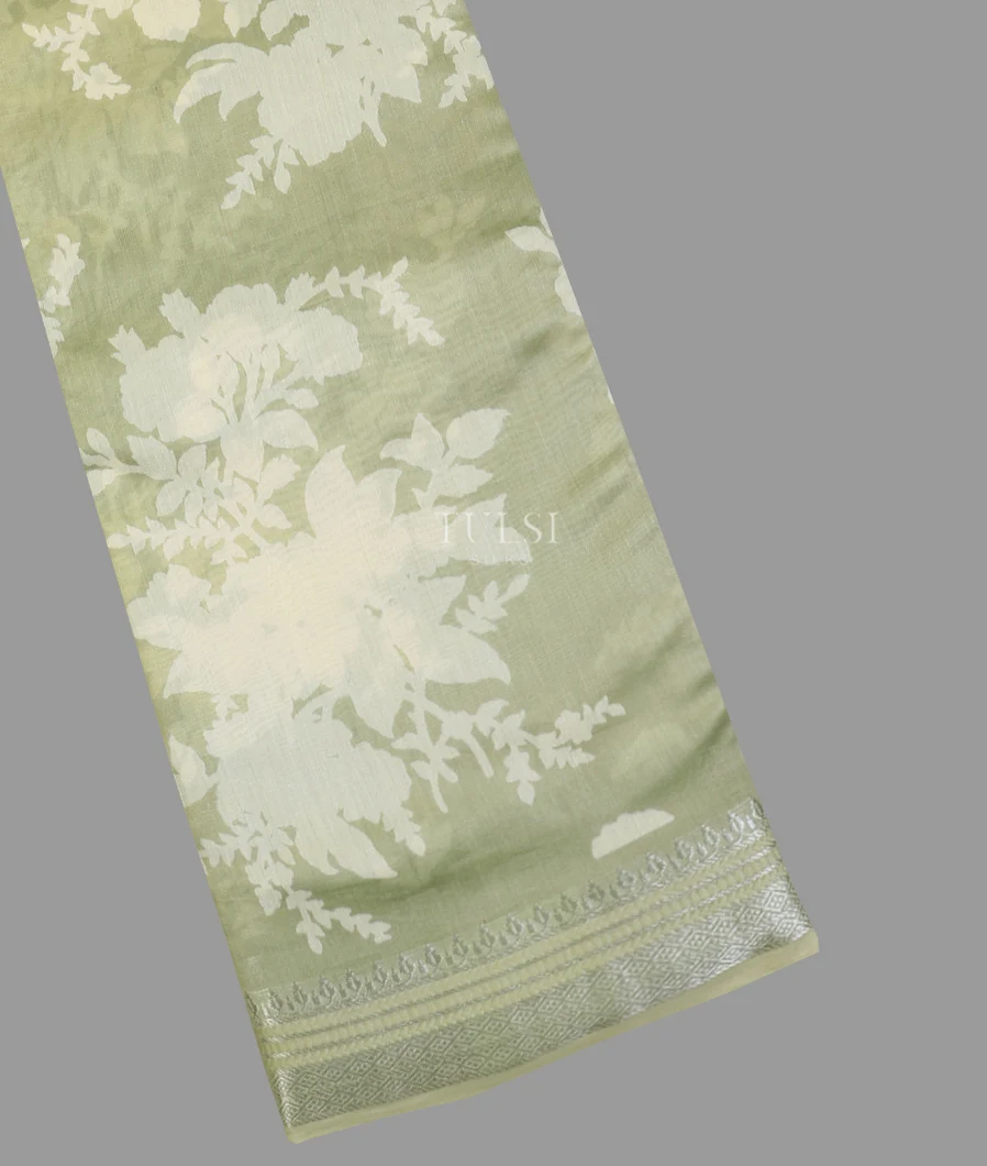 Light Greenish Grey Soft Printed Cotton Saree T607824-image