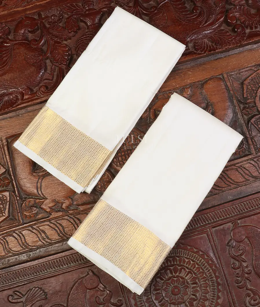 Off - White Handwoven Kanjivaram Silk Dhoti and VastharamT613494-image