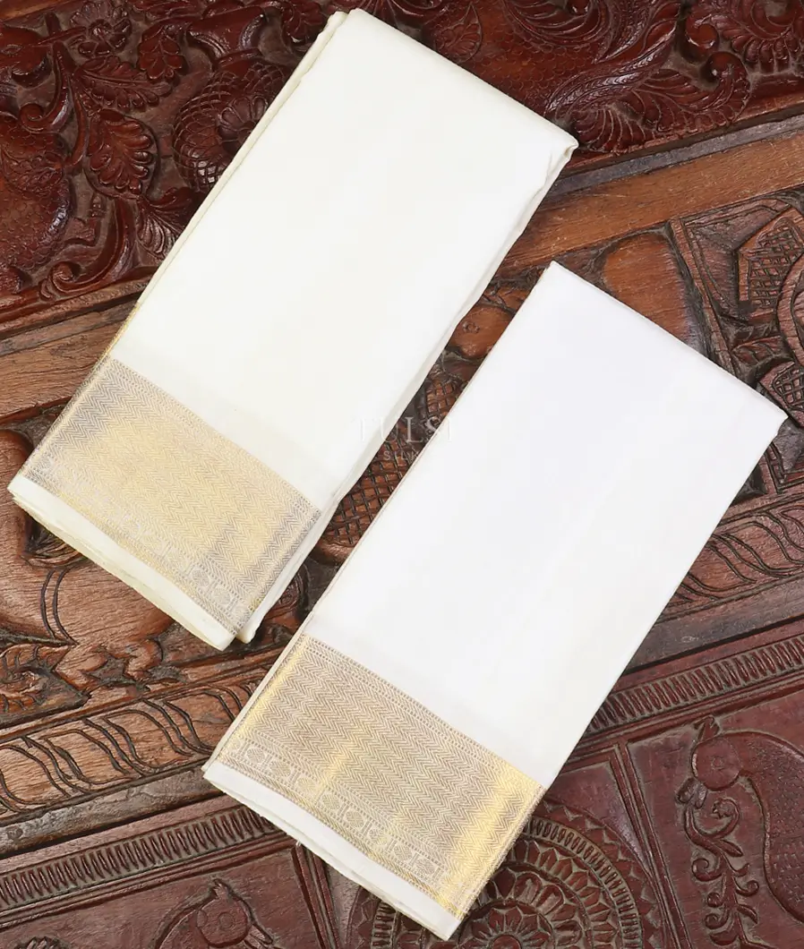Off - White Handwoven Kanjivaram Silk Dhoti and VastharamT613484-image