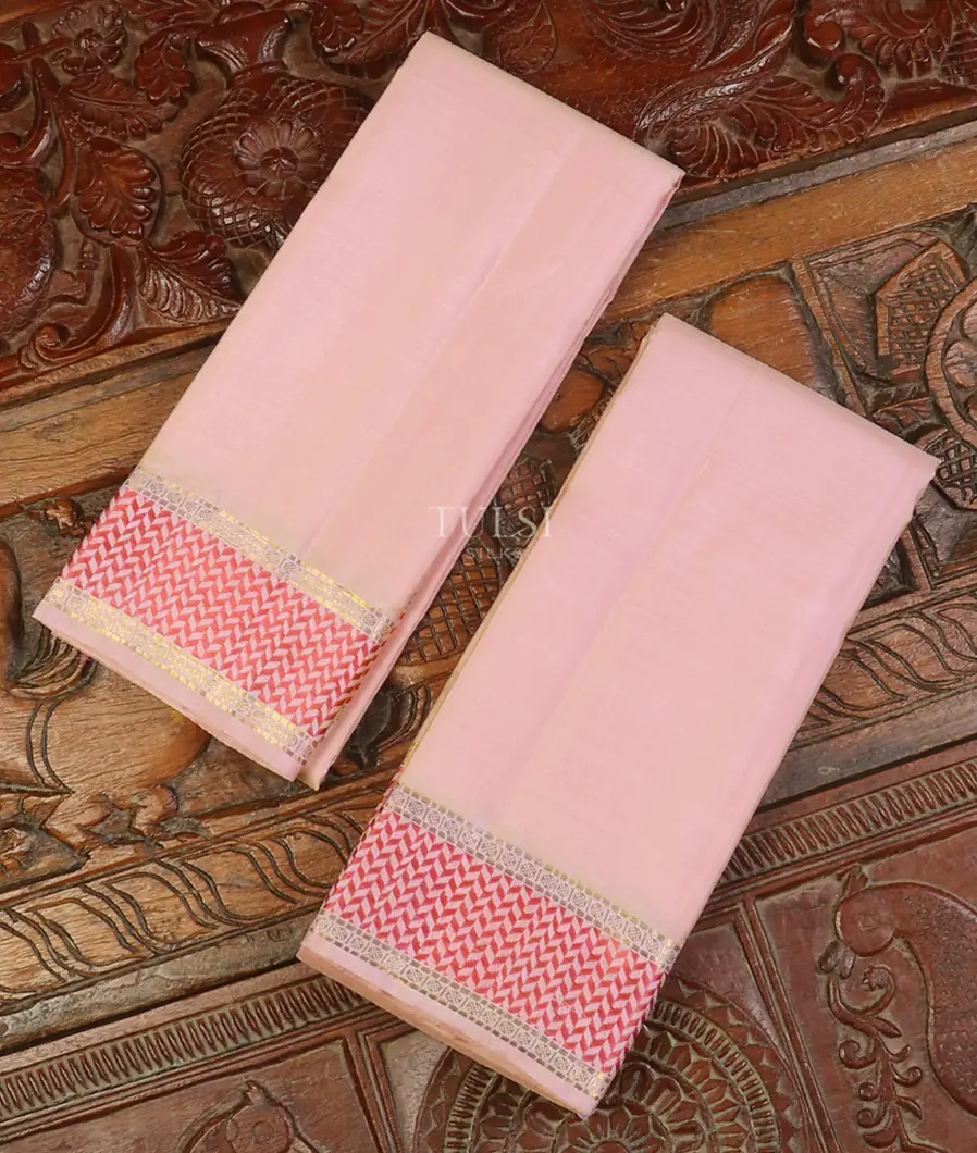 Pink Handwoven Kanjivaram Silk Dhoti and VastharamT572542-image
