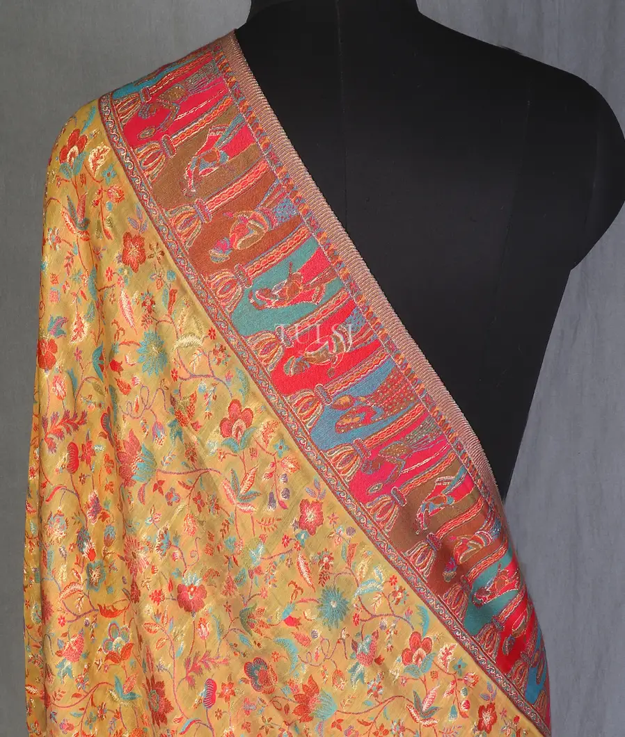 Yellow Kashmir Kani Silk Dupatta T556543-image