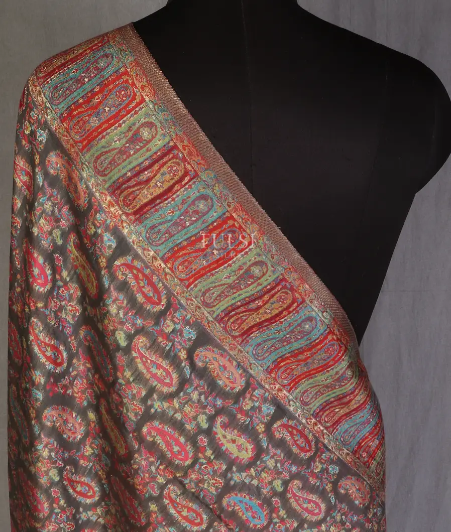 Grey Kashmir Kani Silk Dupatta T581228-image
