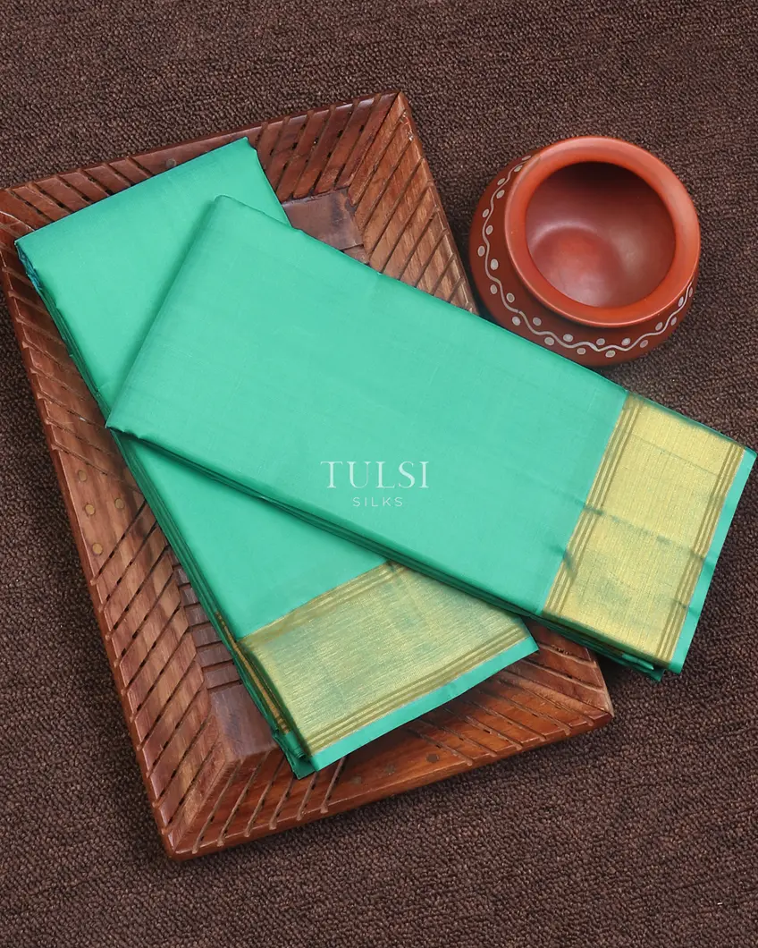 Blue Handwoven Kanjivaram Silk Dhoti and Vastharam T611699-image