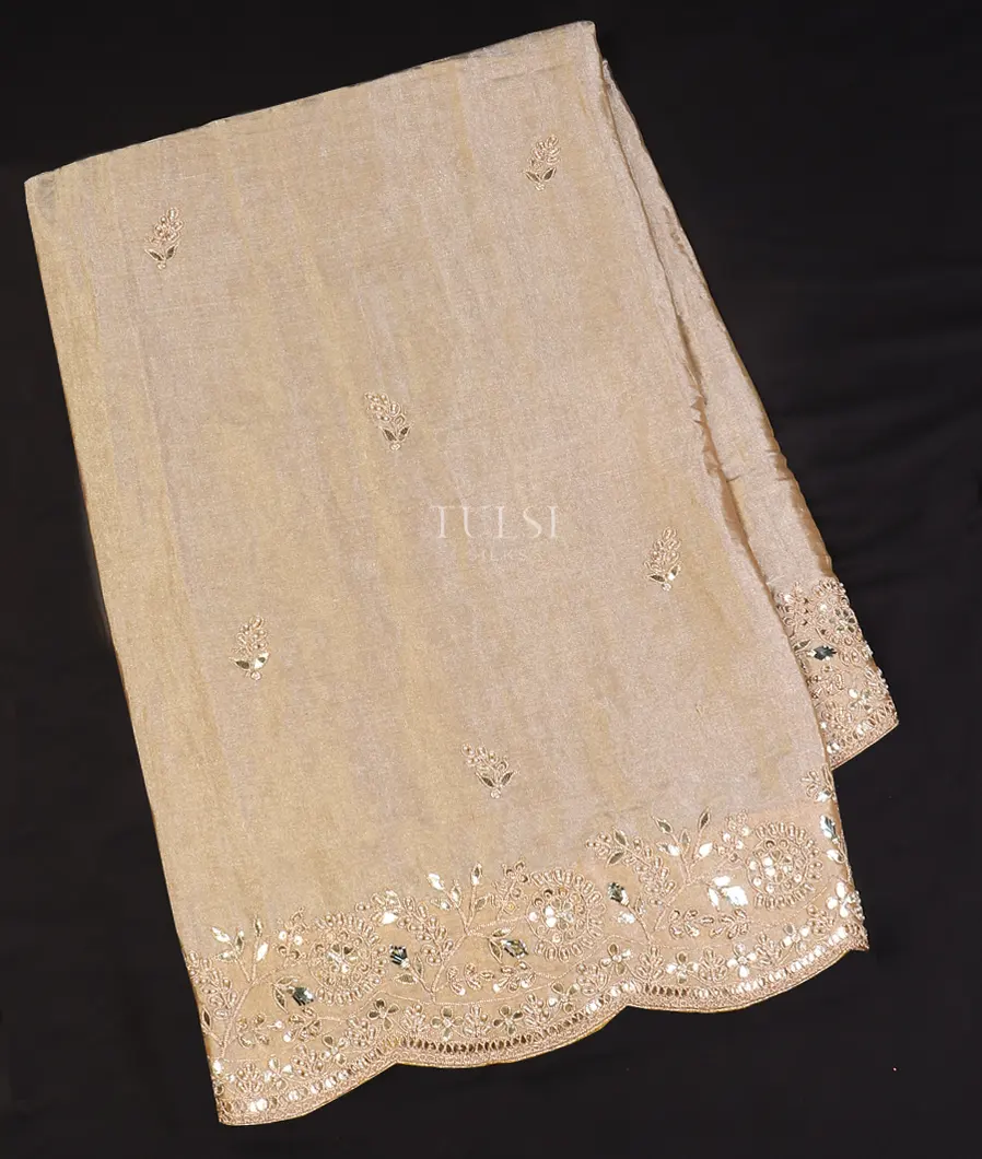 Beige Kora Tissue Organza Embroidery Saree T569343-image