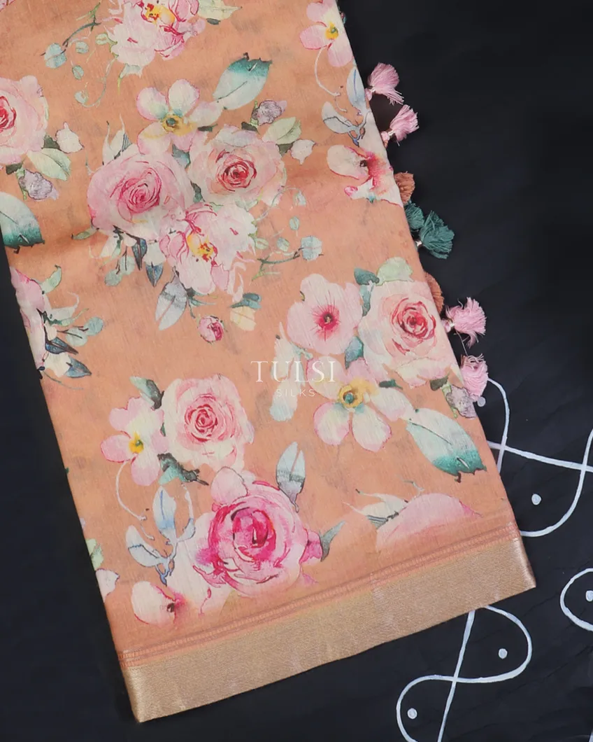 Peach Soft Tussar Printed Saree T612602-image