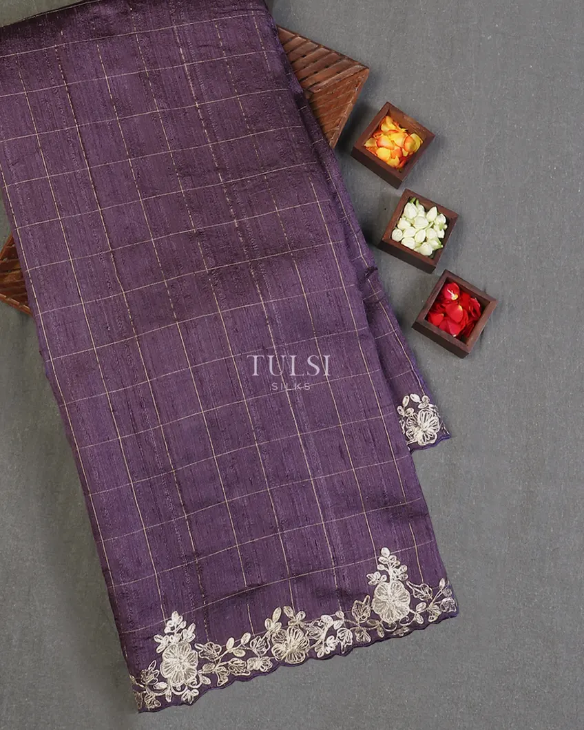 Purple Tussar Embroidery Saree T613950-image