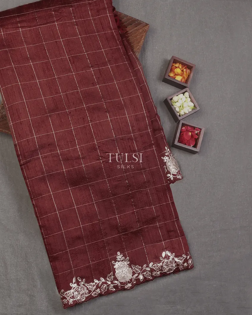 Maroon Tussar Embroidery Saree T613951-image