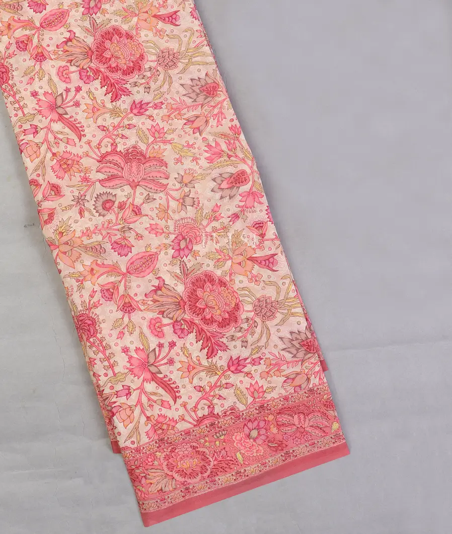 Off-White and Pink Crepe Silk Saree T577643-image