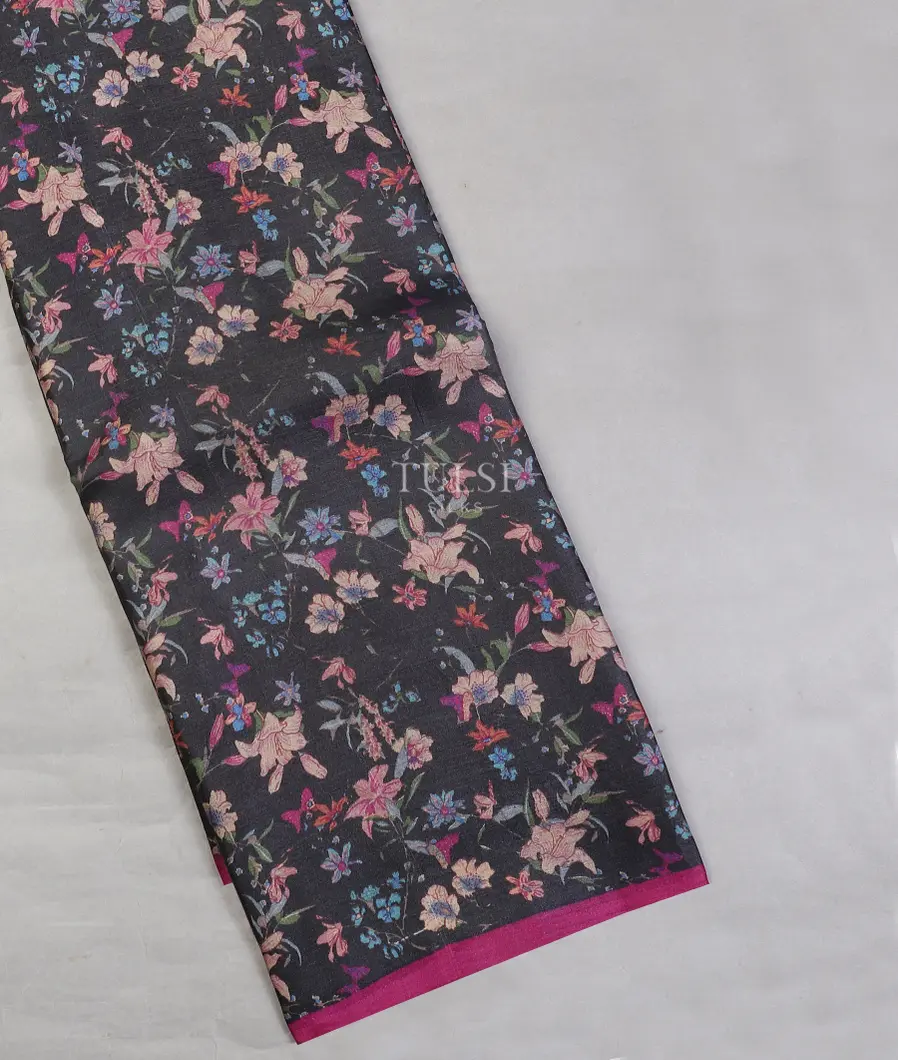 Black Tussar Printed Saree T607952-image