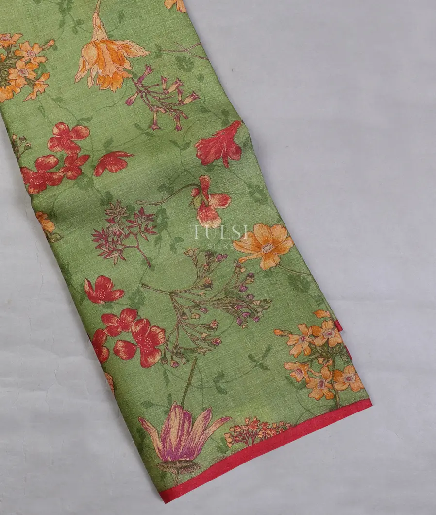Green Tussar Printed Saree T607938-image