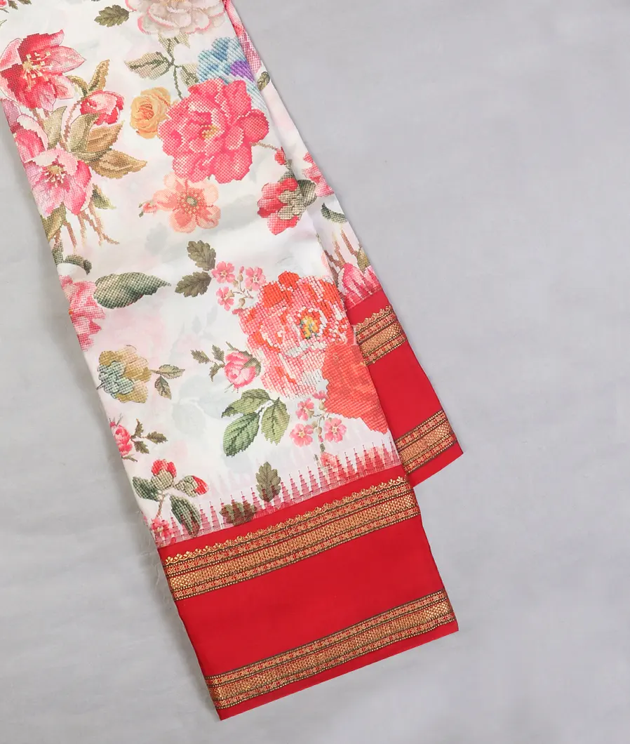 White Printed Soft Silk Saree T608528-image