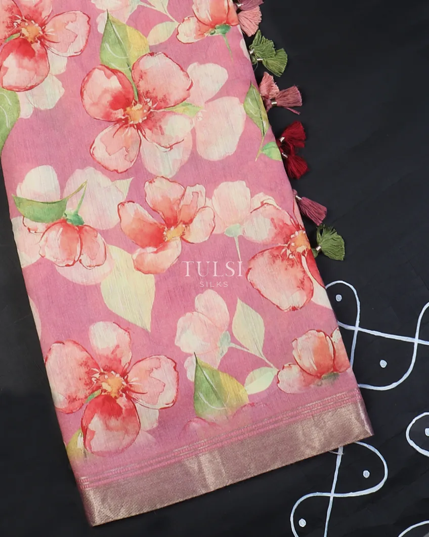 Pink Soft Tussar Printed Saree T612590-image