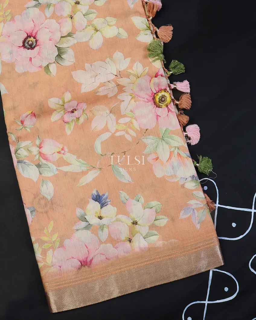 Peach Soft Tussar Printed Saree T612607-image