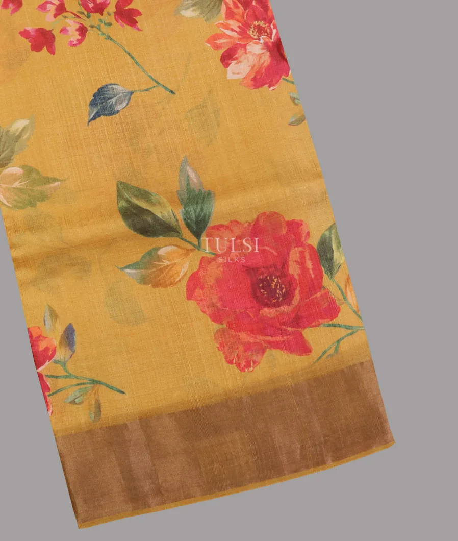 Yellow Tussar Printed Saree T615184-image