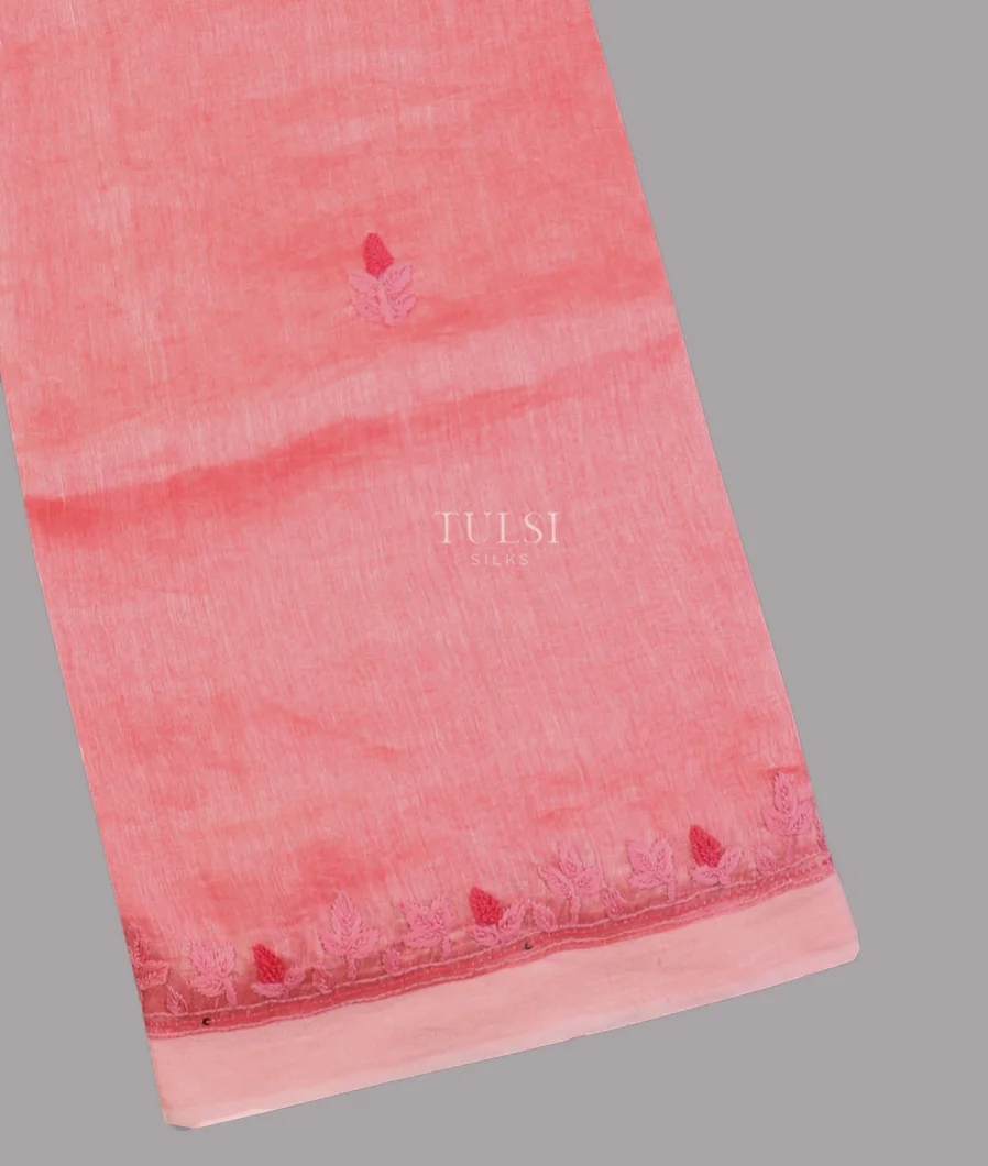 Pink Linen Embroidery Saree T506597-image