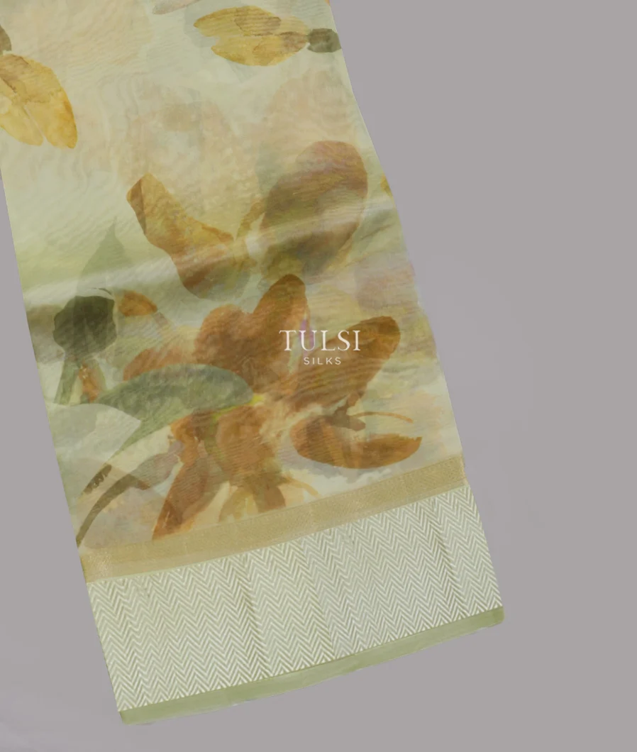 Greenish Beige Kora Organza Printed Saree T521967-image