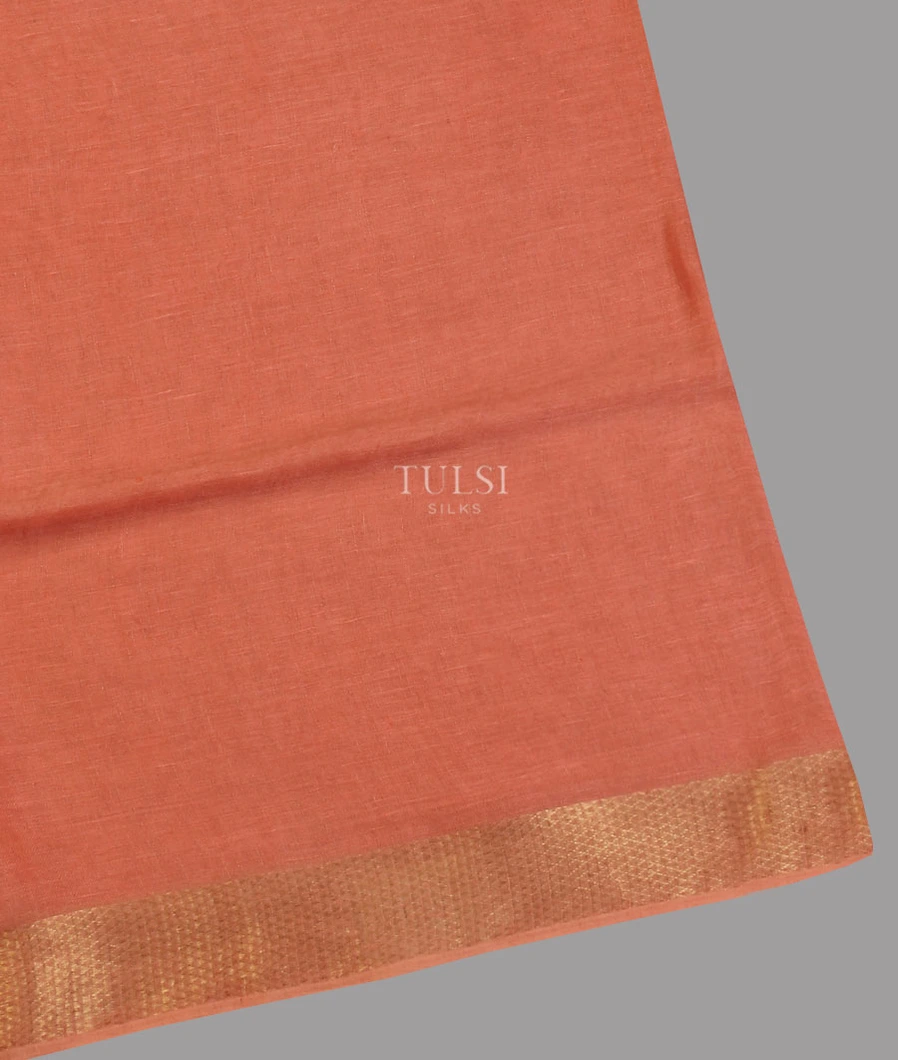 Peach Handwoven Linen Saree T585033-image