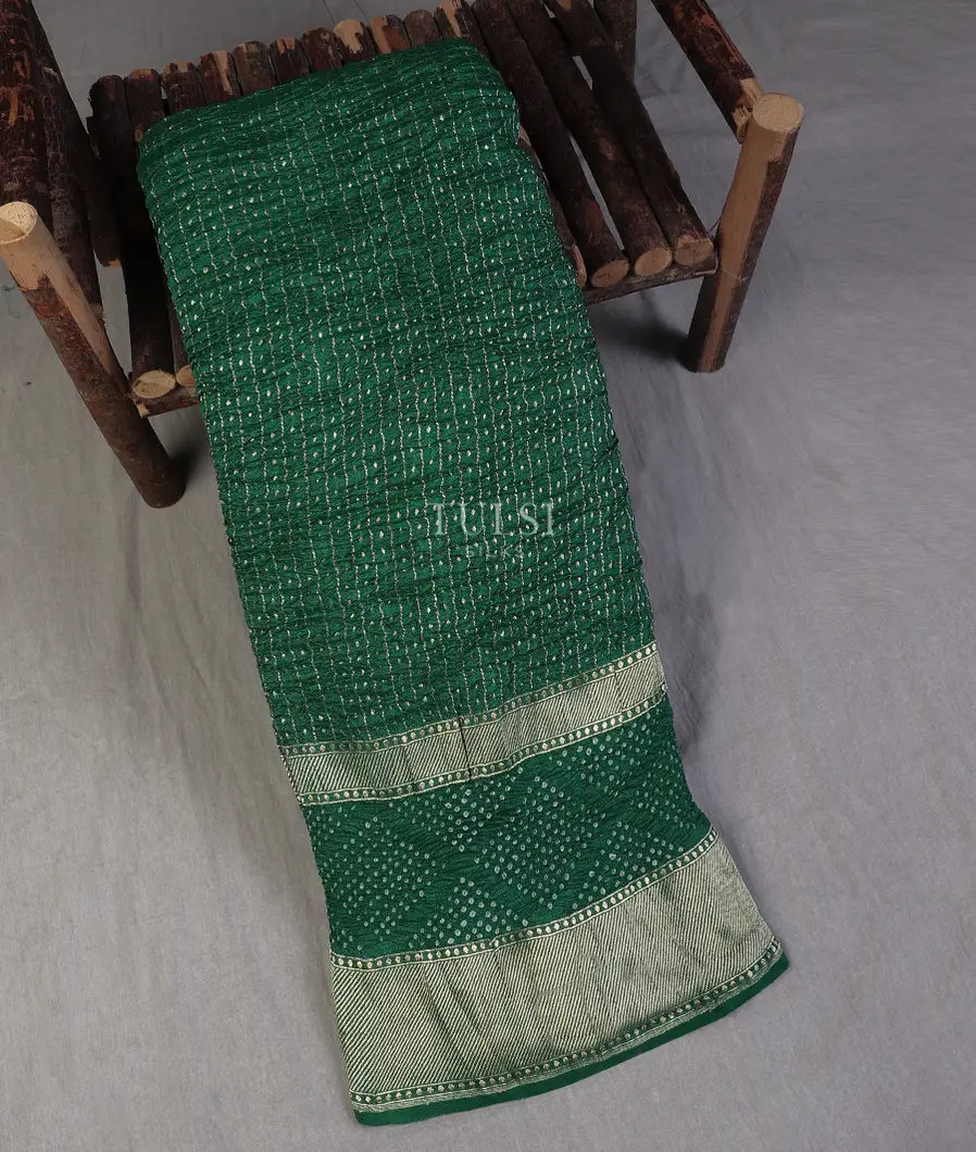 Green Bandhani Tussar Georgette Saree T616649-image