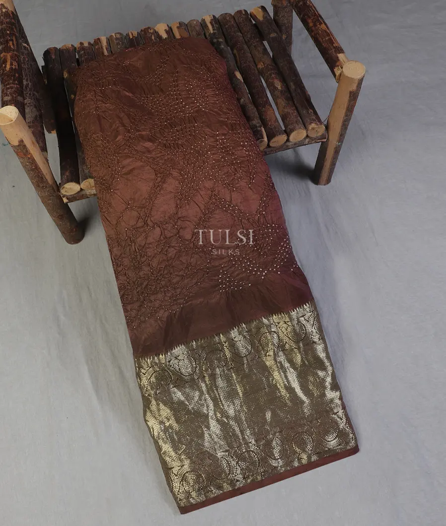 Deep Brown Bandhani Kanjivaram Silk Saree T616538-image