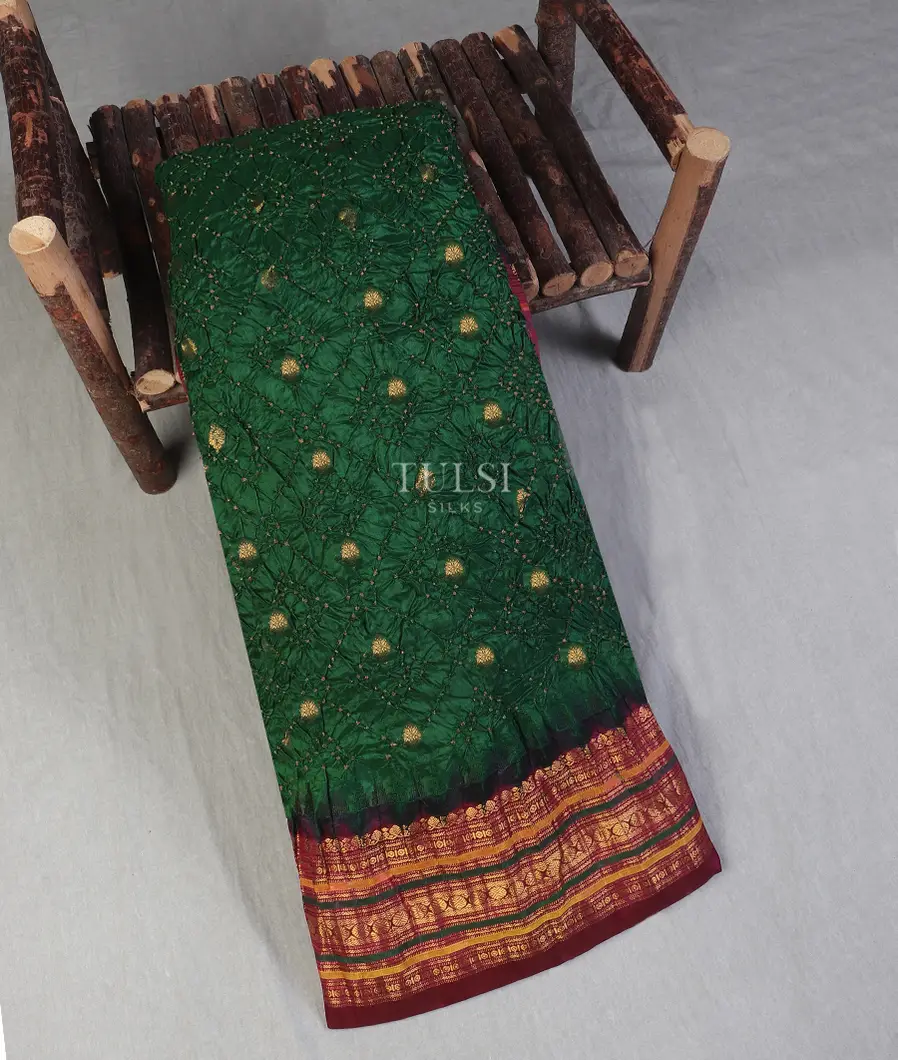 Bottle Green Bandhani Gadwal Silk Saree T616662-image