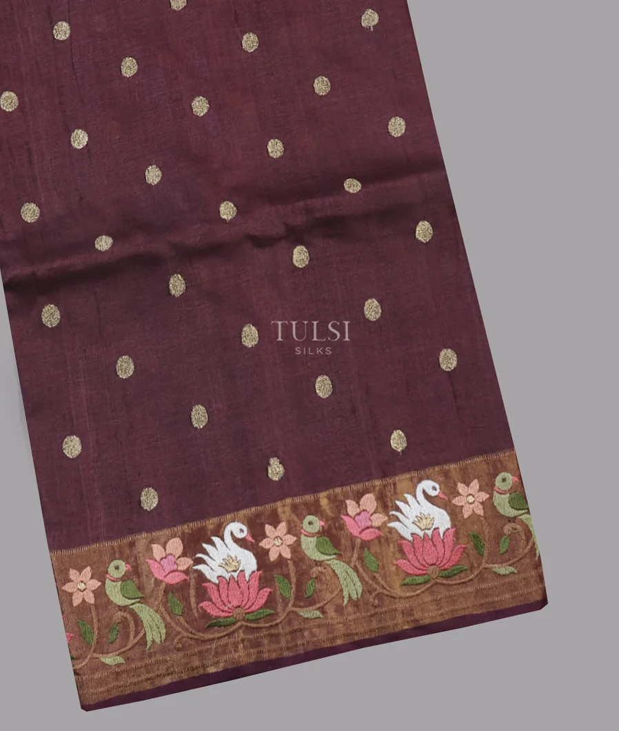 Burgundy Tussar Embroidery Saree T617916-image