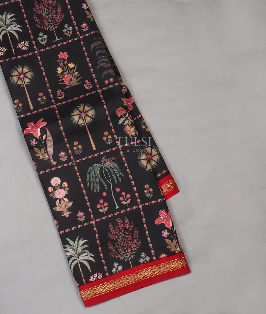 Black Printed Soft Silk Saree T608527-image