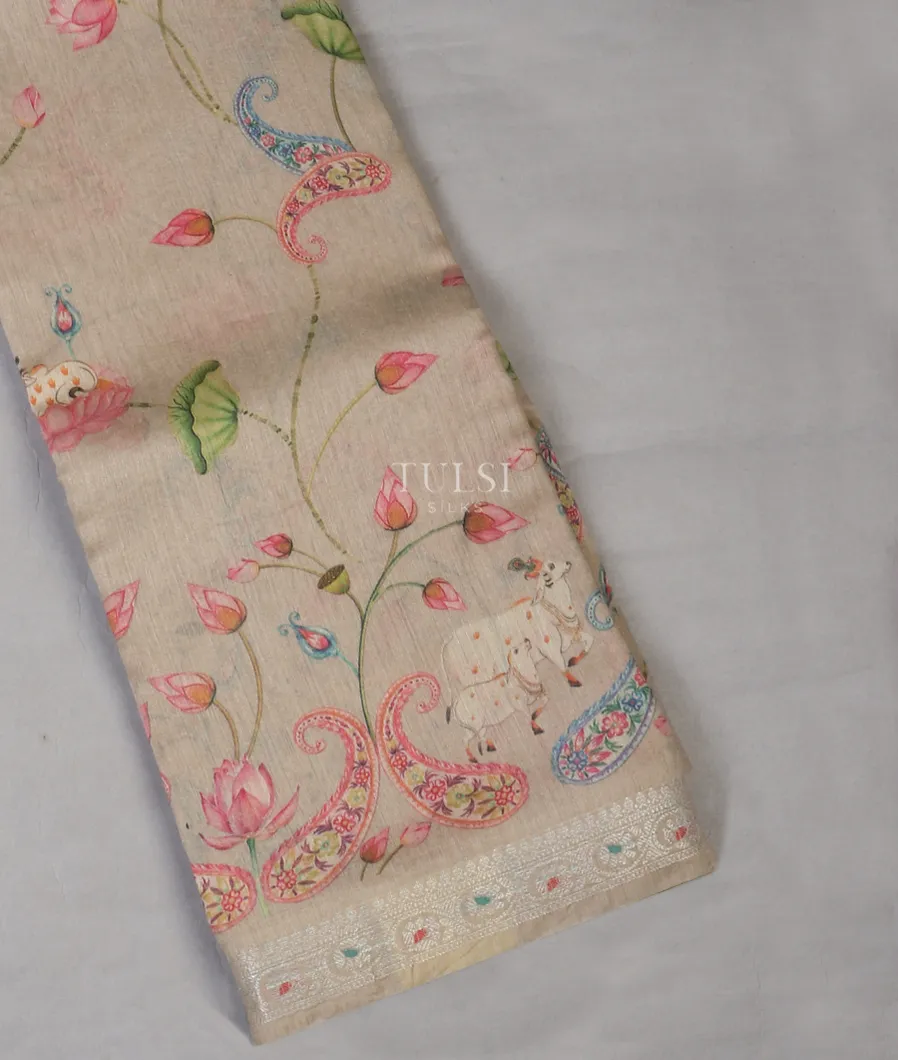 Light Grey Tussar Printed Saree T544845-1-image