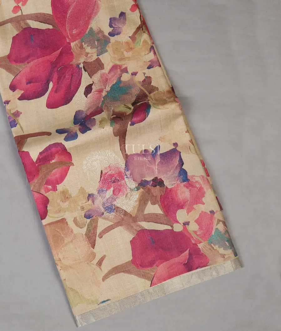 Beige Tussar Printed Saree T608213-image