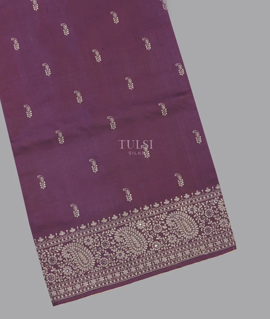 Purple Tussar Embroidery Saree T612418-image