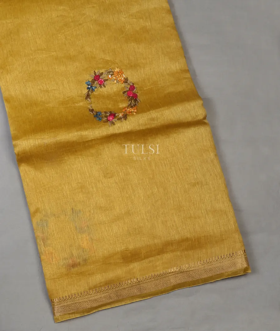 Yellow Linen Embroidery Saree T618081-image