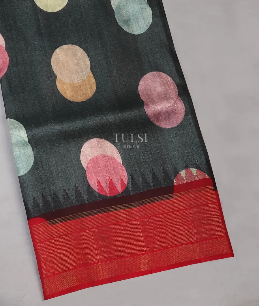 Dark Grey Tussar Printed Saree T592828-image